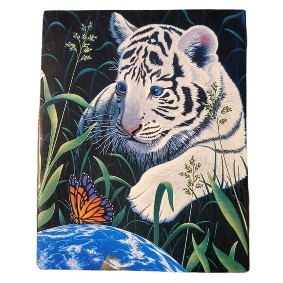 Vintage Mead White Tiger & Butterfly 2 Pocket Portfolio Folder New 2003 Schimmel - Picture 1 of 5